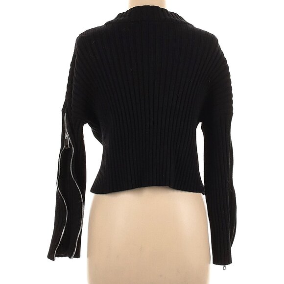 ZARA Cable Knit Chunky Sweater w/ Zipper Detail, Black, M - Picture 1 of 9